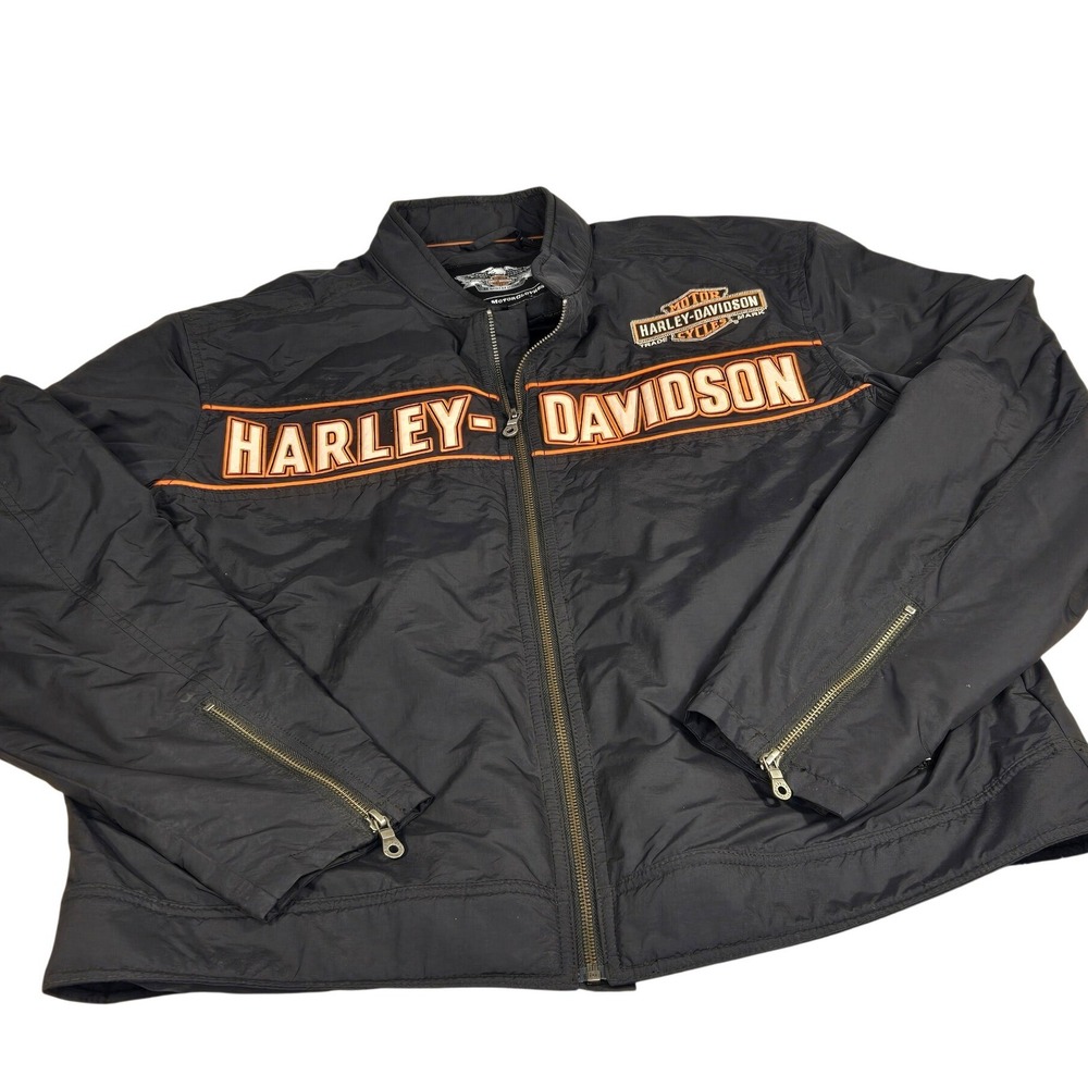 Harley-Davidson Mens Black Nylon Riding Jacket 97519-12VM Large Embroidered Logo